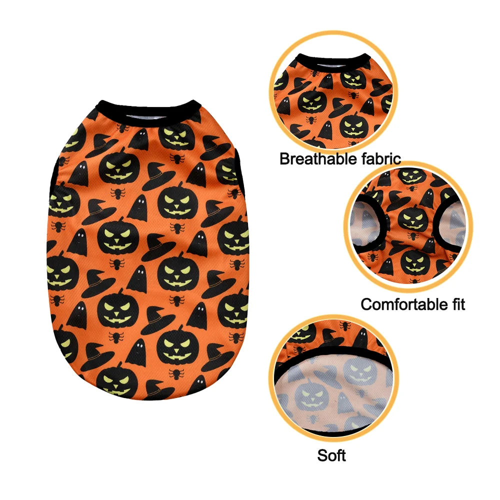 Petspuff Halloween Pumpkin Dog Vest – Lightweight Party T-Shirt | Small Dogs & Cats
