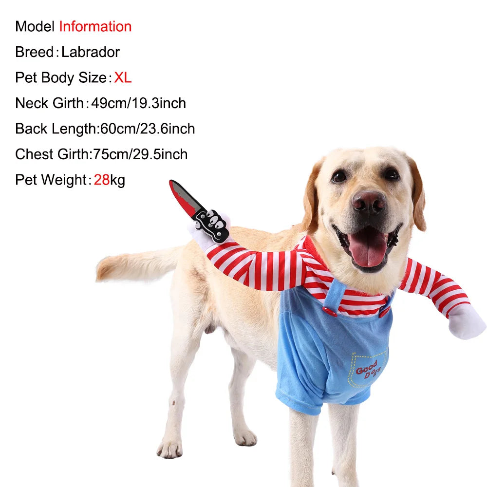 Petspuff Horror Doll Dog Costume – Funny Halloween Outfit with Toy Knife | Small to Large Dogs