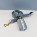 Petspuff Personalised Nordic Blue Velvet Dog Collar & Lead Set – Engraved Name Tag, Bow & Harness
