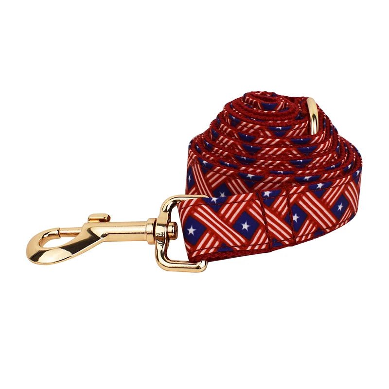 Petspuff Flag Print Cotton Dog Collar, Harness & Lead Set with Bow – XS–XL