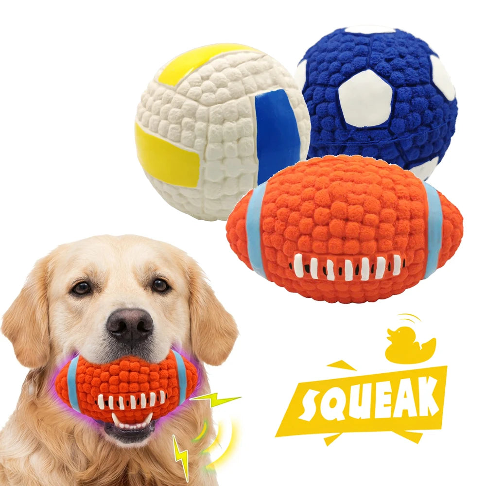 Petspuff Squeaky Latex Dog Ball – Football, Volleyball & Rugby Ball Toys | Small to Large Dogs