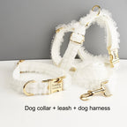 Petspuff Personalised White Lace Dog Collar, Harness & Lead – Engraved Name Tag | Wedding Dog