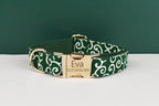 Petspuff Green Leaf Print Cotton Dog Collar, Harness & Lead Set with Bow – XS–XL
