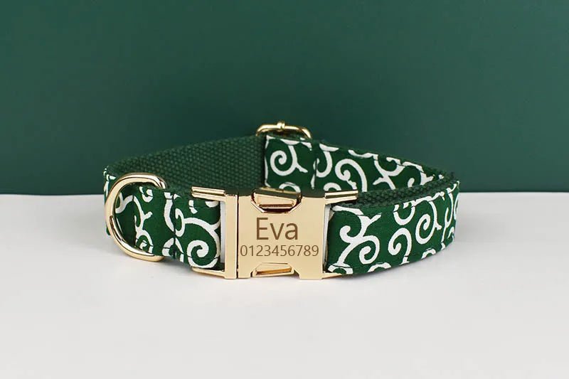 Petspuff Green Leaf Print Cotton Dog Collar, Harness & Lead Set with Bow – XS–XL