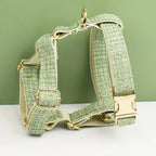 Petspuff Personalised Lime Green Dog Collar, Harness & Lead Set – Engraved Nameplate & Bow