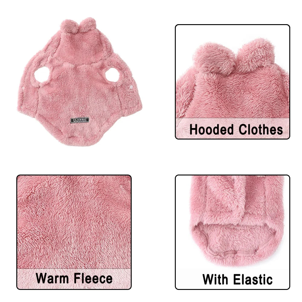 Petspuff Bunny Ears Hooded Dog Coat – Soft Winter Fleece with D-Ring | Small Dogs & Cats