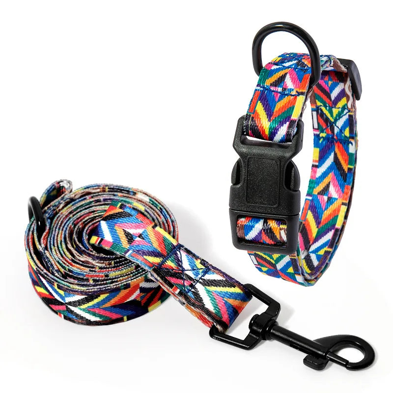 Petspuff Bohemian Dog Collar & Lead Set – Adjustable Boho Print Collar | Small to Large Dogs