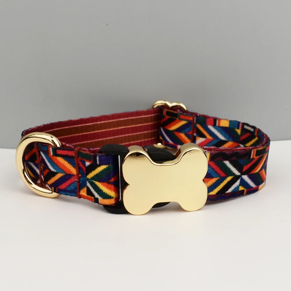 Petspuff Personalised Boho Dog Collar & Lead – Engraved Nameplate | 5 Designs, S–XL