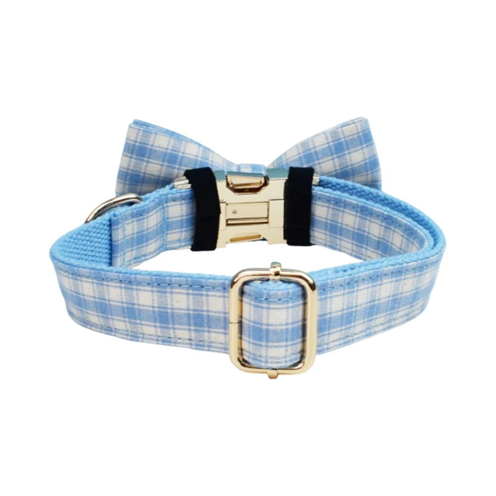Petspuff Personalised Plaid Dog Collar, Harness & Lead Set – Engraved Name Tag & Bow | Style 29
