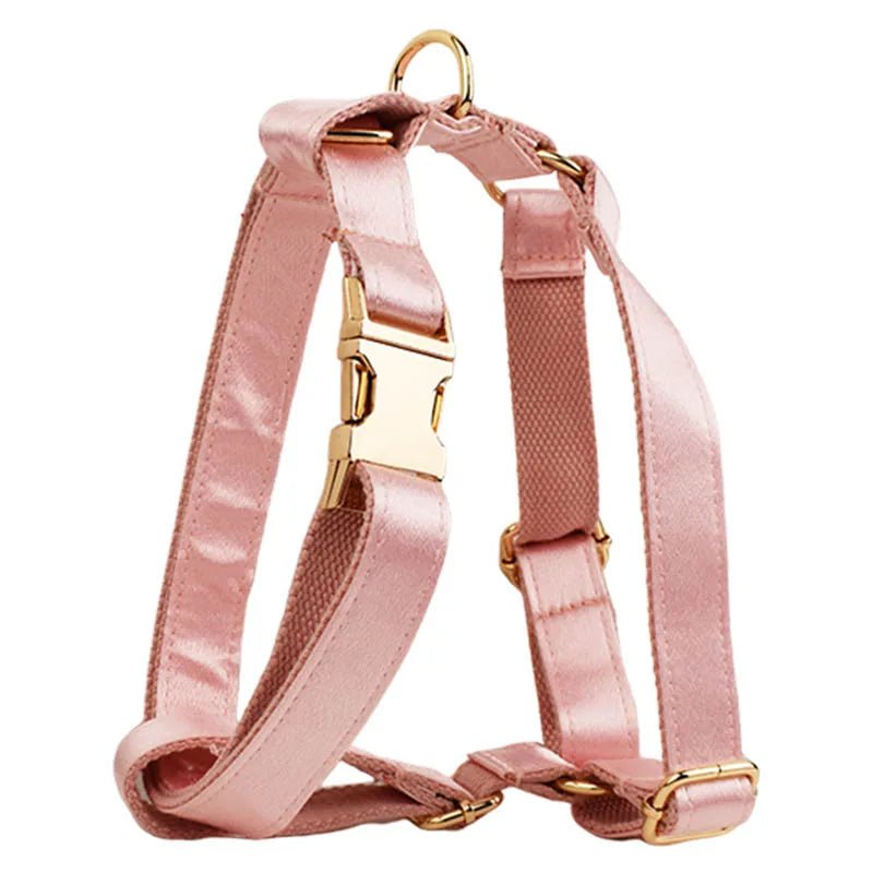 Petspuff Personalised Pink Crystal Print Dog Collar, Harness & Lead Set – Engraved Name Tag & Bow - Petspuff
