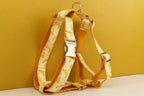 Petspuff Personalised Banana Print Dog Collar, Harness & Lead Set – Engraved Name Tag & Bow