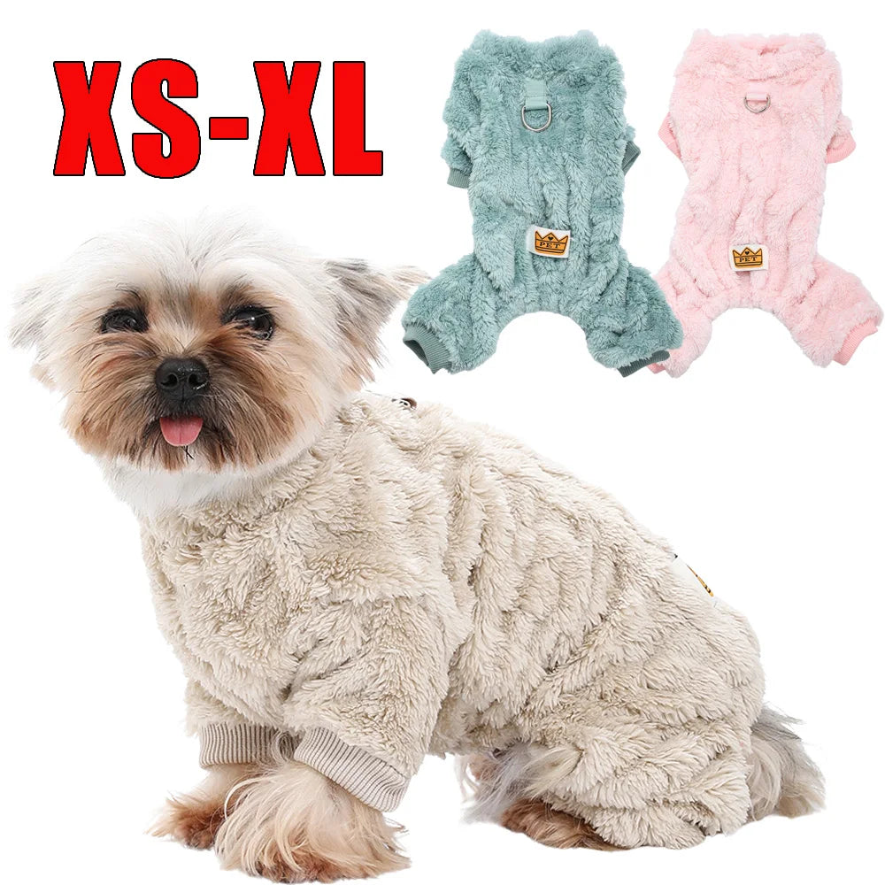 Petspuff Cosy Stretch Fleece Dog Jumpsuit – Winter Onesie with D-Ring | Small Dogs & Cats