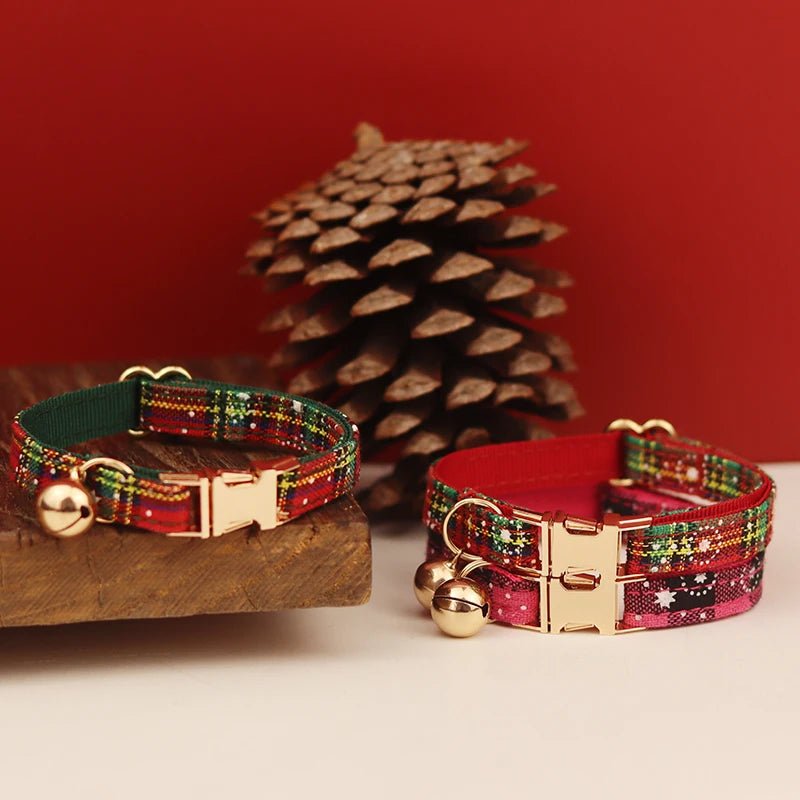 Petspuff Christmas Cat Collar with Bell & Bow – Festive Braided Kitten Collar | 2 Sizes