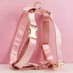 Petspuff Personalised Pink Crystal Print Dog Collar, Harness & Lead Set – Engraved Name Tag & Bow - Petspuff