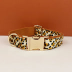 Petspuff Personalised Leopard Print Dog Collar & Lead Set – Engraved Name Tag, Harness & Poop Bag Holder