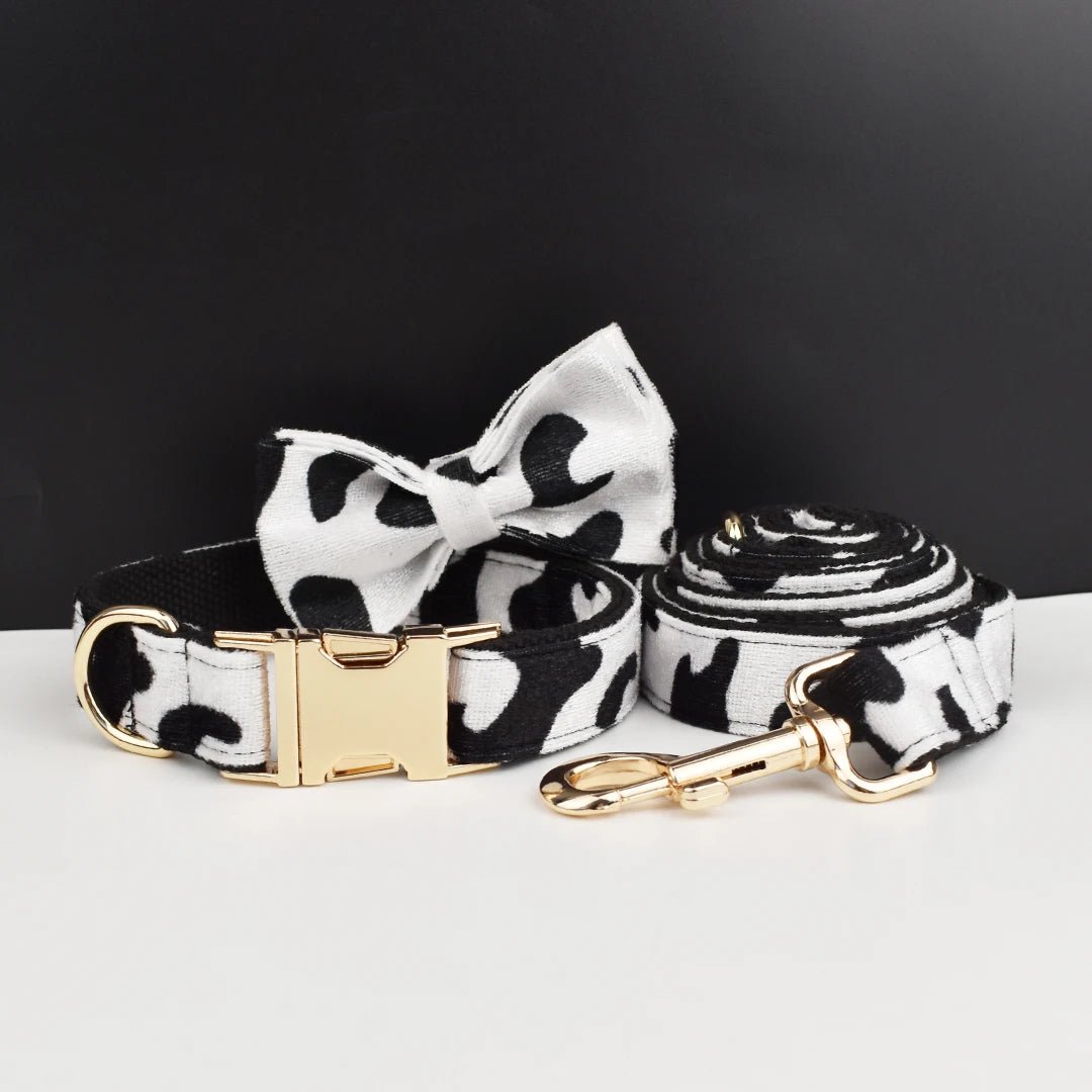 Petspuff Personalised Fruit & Animal Print Bow Tie Dog Collar & Lead – Engraved Name Tag | 8 Designs - Petspuff