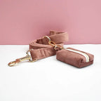 Petspuff Personalised Dusty Pink Velvet Dog Collar & Lead Set – Engraved Name Tag, Bow & Harness