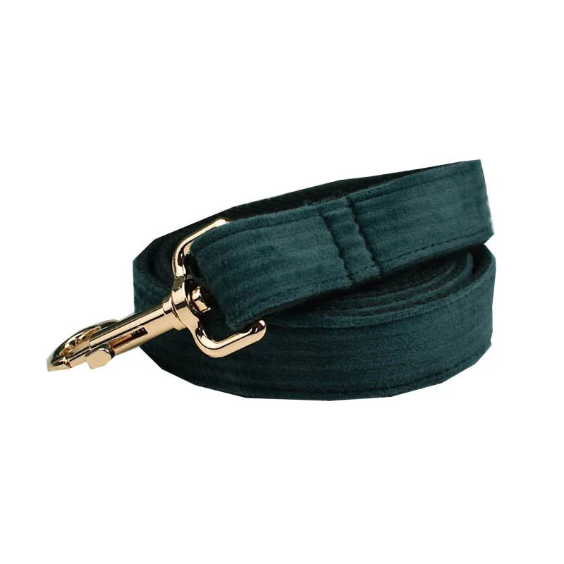 Petspuff Personalised Forest Green Corduroy Dog Collar & Lead Set – Engraved Name Tag, Bow & Harness - Petspuff