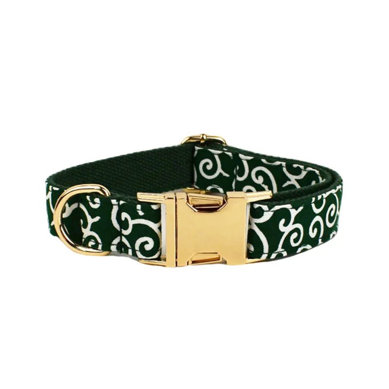 Petspuff Green Leaf Print Cotton Dog Collar, Harness & Lead Set with Bow – XS–XL