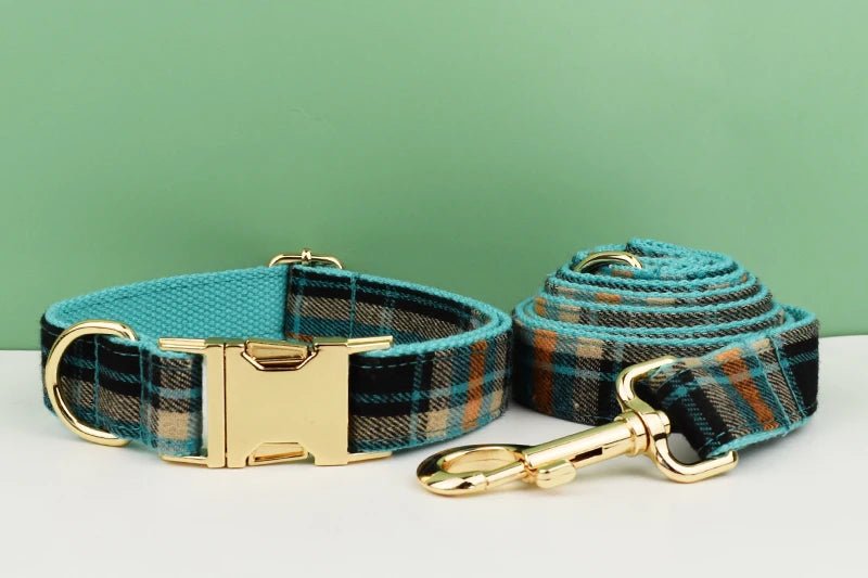 Petspuff Plaid Dog Collar, Harness & Lead Set with Bow – 4-Piece Walking Set | XS–XL