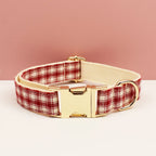 Petspuff Personalised Red Plaid Dog Collar, Harness & Lead Set – Engraved Name Tag & Bow | Christmas