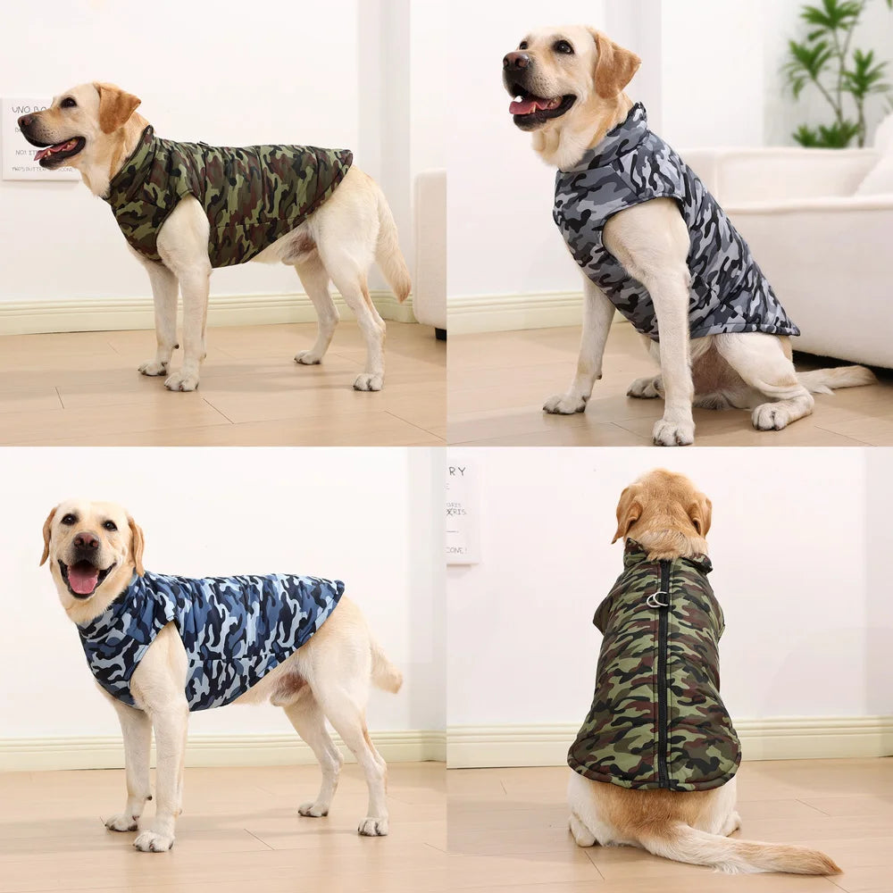 Petspuff Camouflage Fleece Dog Jacket – Windproof Winter Coat with D-Ring | Large Dogs