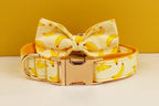 Petspuff Personalised Banana Print Dog Collar, Harness & Lead Set – Engraved Name Tag & Bow