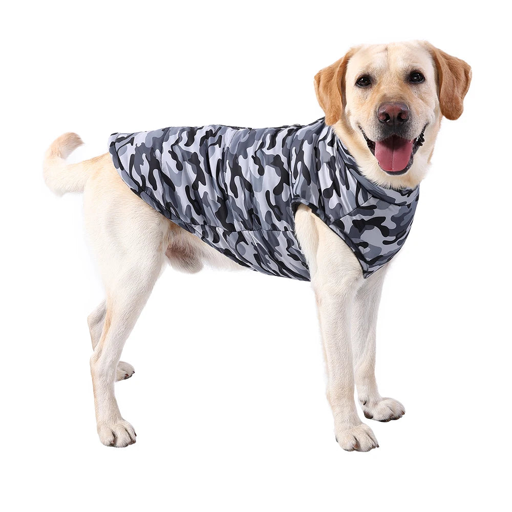 Petspuff Camouflage Fleece Dog Jacket – Windproof Winter Coat with D-Ring | Large Dogs