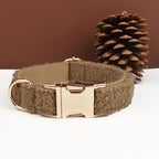 Petspuff Personalised Knitted Wool-Look Dog Collar & Lead Set – Engraved Name Tag | Winter & Christmas