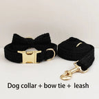 Petspuff Personalised Dog Collar with Free Engraved ID Tag – Matching Lead, Harness & Bow Set