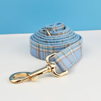 Petspuff Personalised Check Plaid Dog Collar & Lead Set – Engraved Name Tag, Bow & Harness