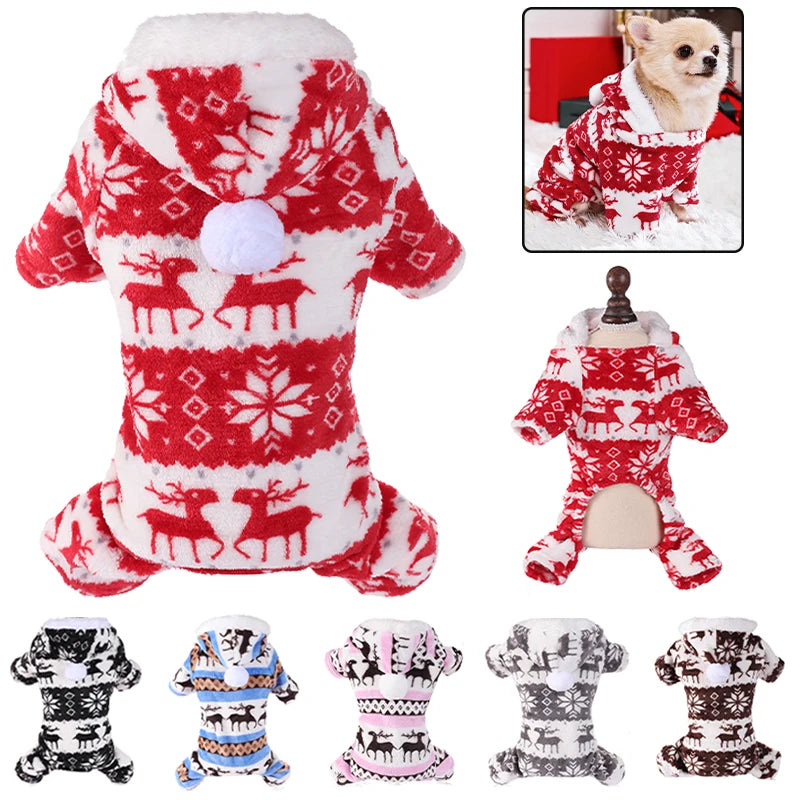 Petspuff Christmas Plush Dog Jumpsuit – Warm Festive Pyjamas | Small & Medium Dogs and Cats