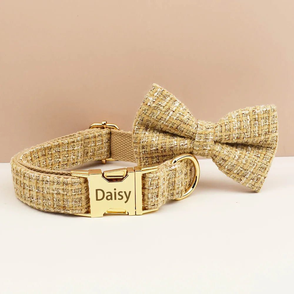 Petspuff Personalised Adjustable Dog Collar & Lead with Bow – Engraved ID Tag | 5 Designs, XS–XL