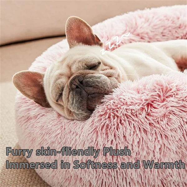 Petspuff Calming Donut Dog Bed – Fluffy Faux Fur Round Bed | Washable, S to XL