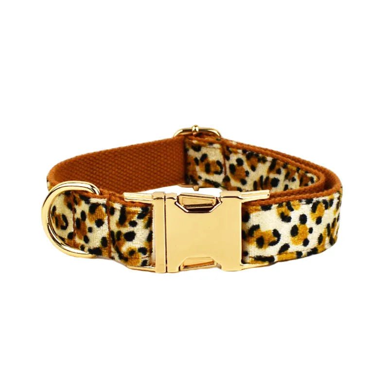 Petspuff Personalised Leopard Print Dog Collar & Lead Set – Engraved Name Tag, Harness & Poop Bag Holder