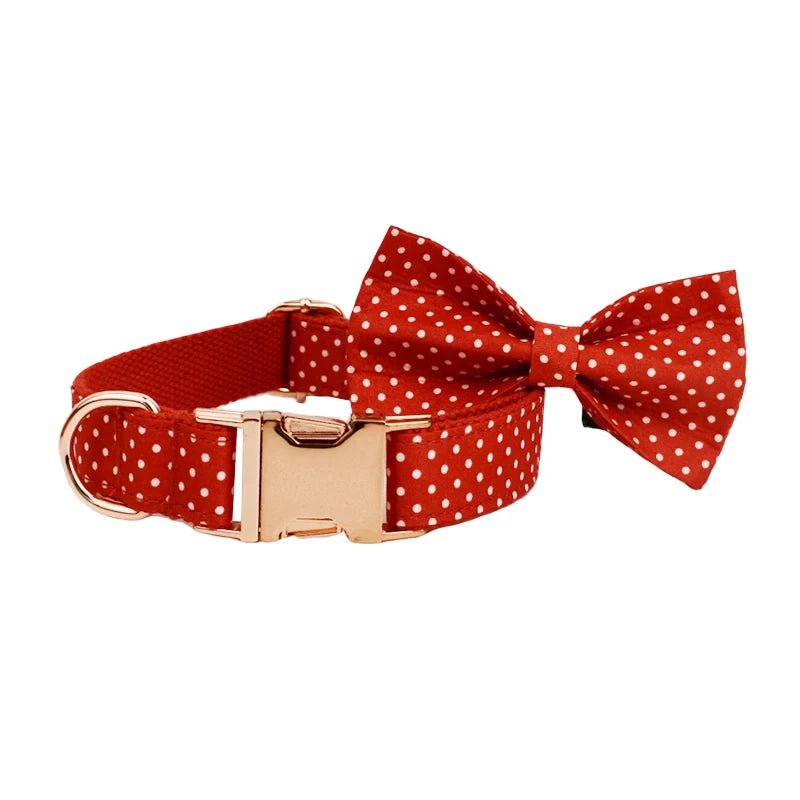 Petspuff Personalised Polka Dot Dog Collar & Lead Set – Engraved Name Tag, Bow & Harness - Petspuff