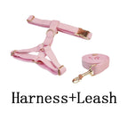 Petspuff Personalised Pink Corduroy Dog Collar & Lead Set – Engraved Name Tag, Bow & Harness