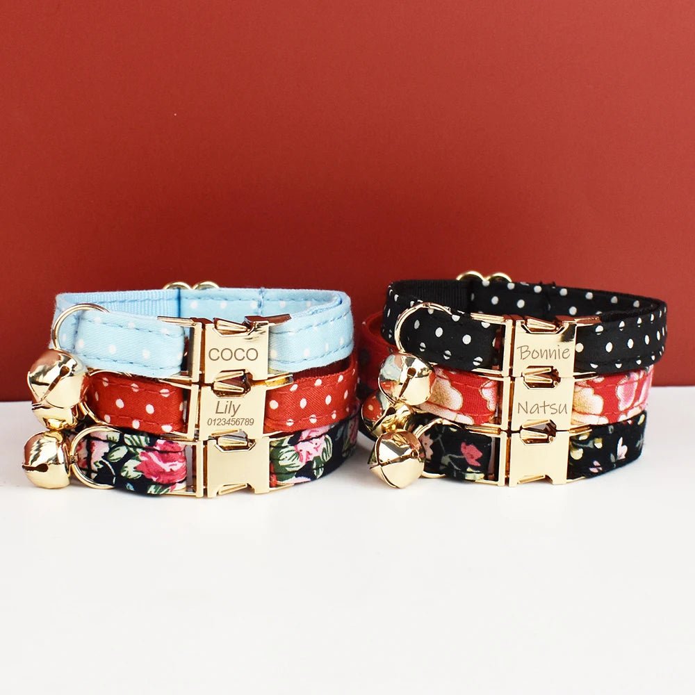 Petspuff Personalised Soft Cat Collar with Bow & Safety Buckle – Engraved Name | 7 Colours