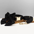 Petspuff Personalised Printed Satin Dog Collar & Lead Set – Engraved Name Tag, Bow & Harness - Petspuff