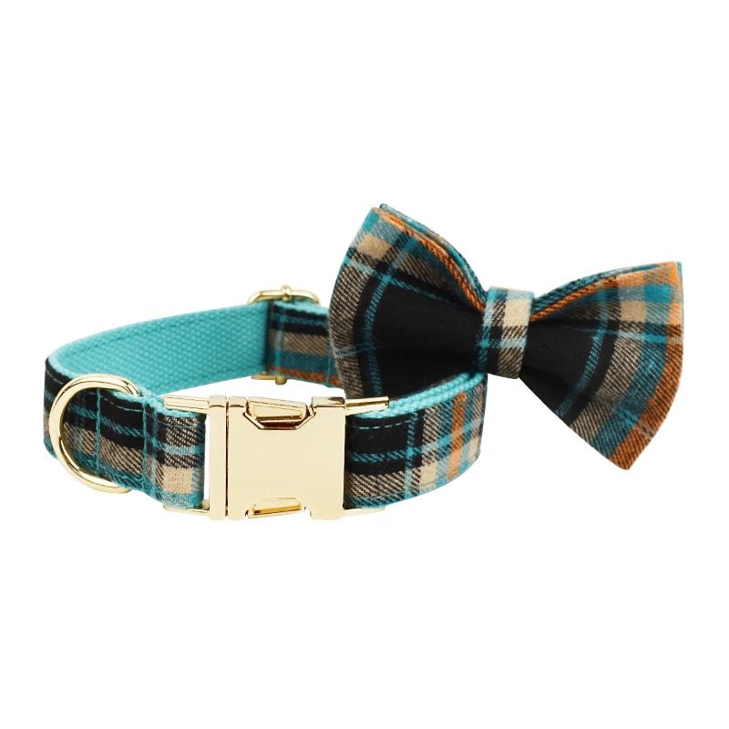 Petspuff Plaid Dog Collar, Harness & Lead Set with Bow – 4-Piece Walking Set | XS–XL