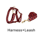 Petspuff Flag Print Cotton Dog Collar, Harness & Lead Set with Bow – XS–XL
