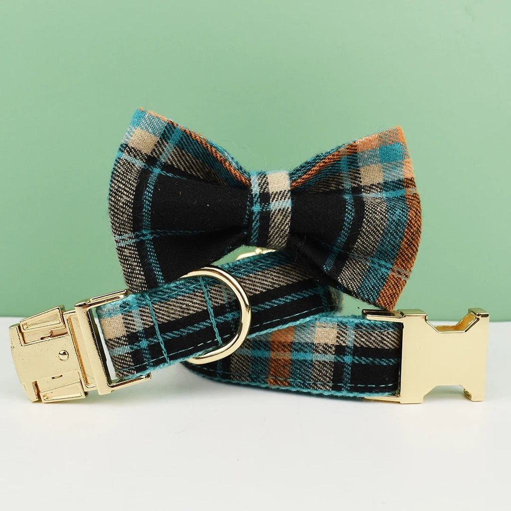 Petspuff Plaid Dog Collar, Harness & Lead Set with Bow – 4-Piece Walking Set | XS–XL