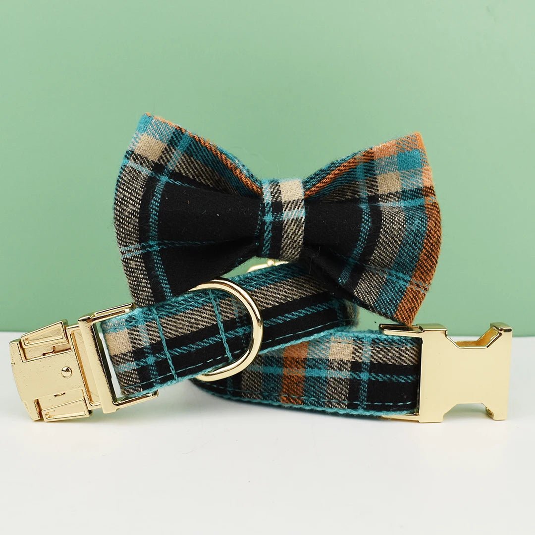 Petspuff Plaid Dog Collar, Harness & Lead Set with Bow – 4-Piece Walking Set | XS–XL
