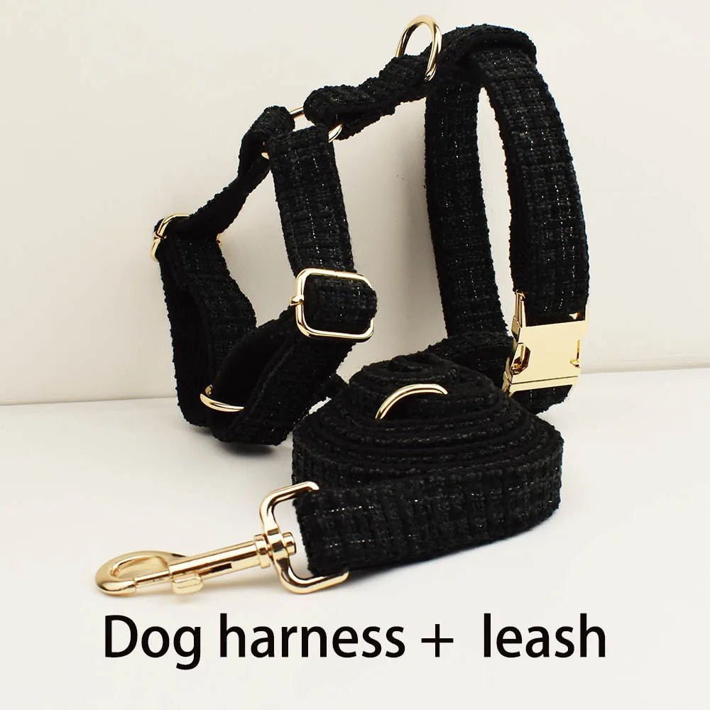 Petspuff Personalised Dog Collar with Free Engraved ID Tag – Matching Lead, Harness & Bow Set