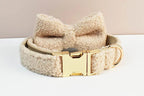 Petspuff Personalised Teddy Velvet Dog Collar & Lead Set – Engraved Name Tag, Bow & Harness