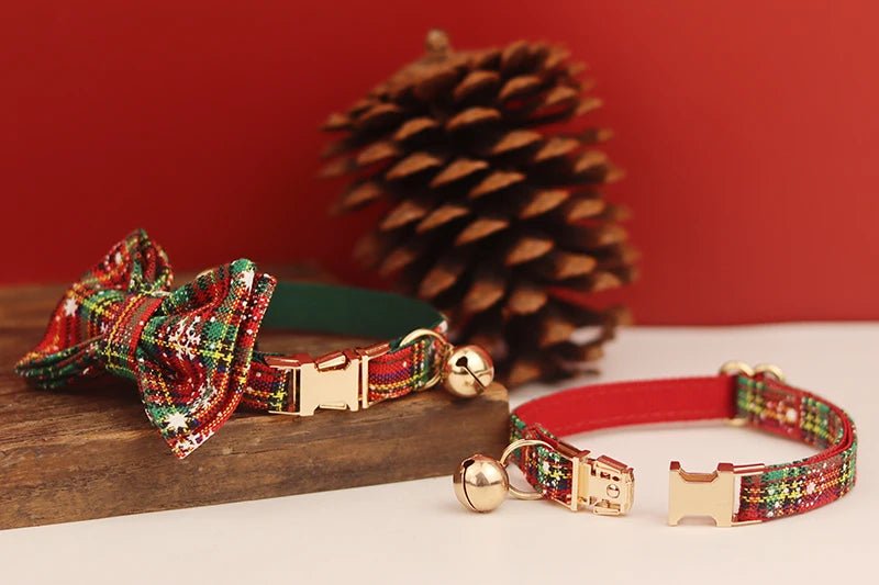 Petspuff Christmas Cat Collar with Bell & Bow – Festive Braided Kitten Collar | 2 Sizes