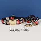 Petspuff Personalised Floral Cotton Dog Collar, Harness & Lead Set – Engraved Name Tag & Bow | Style 03