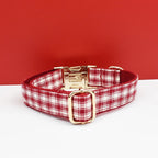 Petspuff Personalised Red Plaid Dog Collar, Harness & Lead Set – Engraved Name Tag & Bow | Style 28