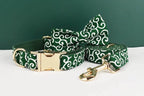 Petspuff Green Leaf Print Cotton Dog Collar, Harness & Lead Set with Bow – XS–XL