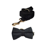 Petspuff Personalised Black Velvet Dog Collar & Lead Set – Engraved Name Tag, Bow & Harness